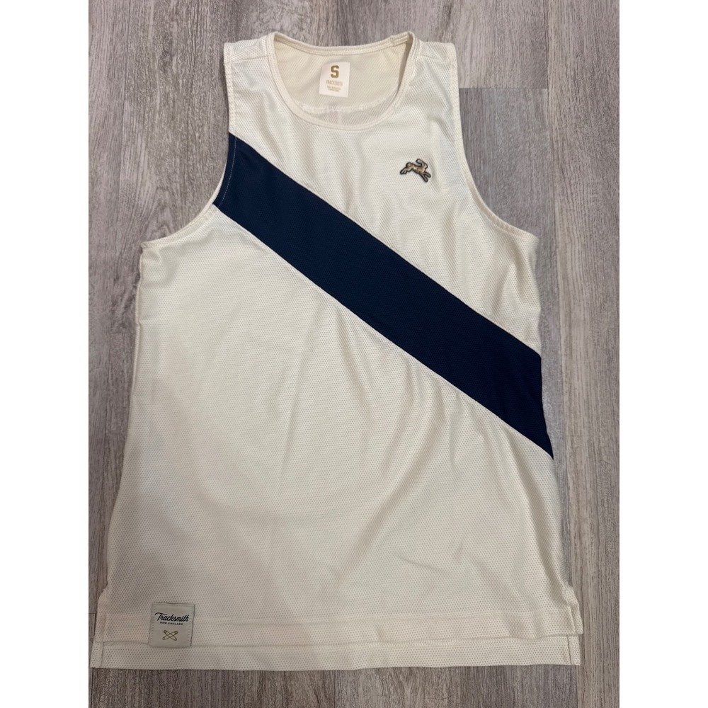 TRACKSMITH Van Cortlandt Singlet - Ivory with blue stripe - Men's Small